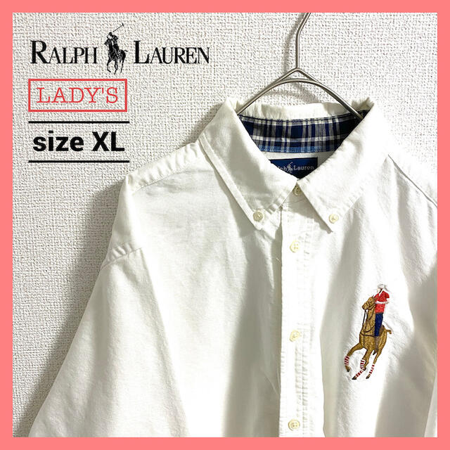 Ralph Lauren(ラルフローレン)の90s 古着 ラルフローレン BDシャツ 白シャツ 刺繍 レディース XL レディースのトップス(カットソー(長袖/七分))の商品写真