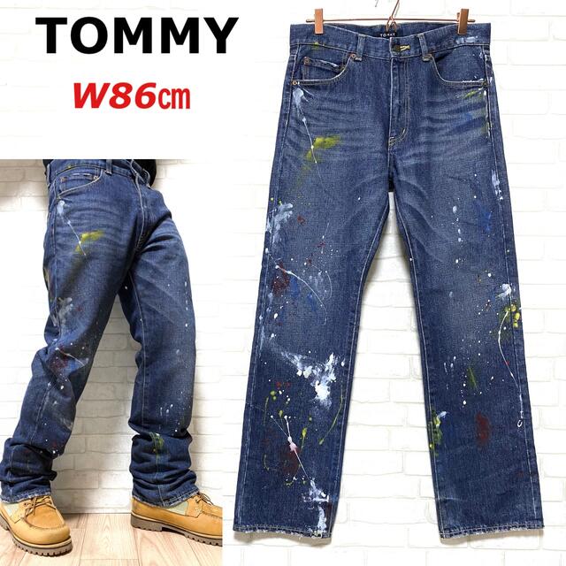 TOMMY(トミー)のTOMMY トミー ヒルフィガー ペンキ加工 デニムパンツ W86cm メンズのパンツ(デニム/ジーンズ)の商品写真