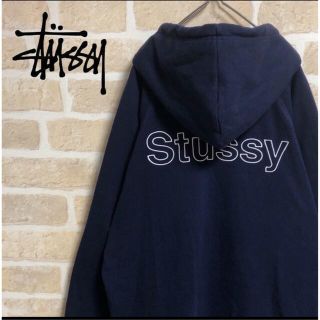 ステューシー(STUSSY)のSTUSSY ステューシー パーカー プルオーバー ネイビー 刺繍 デカロゴ M(パーカー)