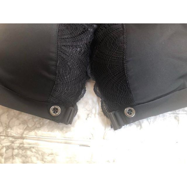 022 ブラックM フロントホック ノンワイヤーブラ ショーツセット 盛り
