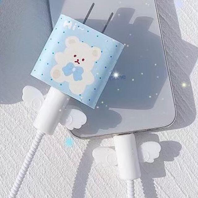 くまさん ケーブル カバー 充電器 アダプター シール ブルー 韓国 おしゃれの通販 By Luna Shop ラクマ