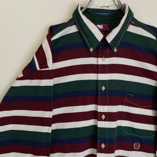 トミーヒルフィガー(TOMMY HILFIGER)のトミーヒルフィガー　ボーダー柄　BDシャツ　長袖　古着　ゆるだぼ　XL 90s(シャツ)