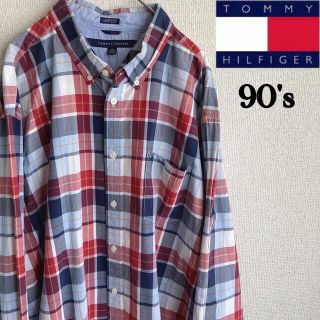 トミーヒルフィガー(TOMMY HILFIGER)の90s tommyhilfiger 長袖　チェックシャツ　XXLサイズ　古着(シャツ)