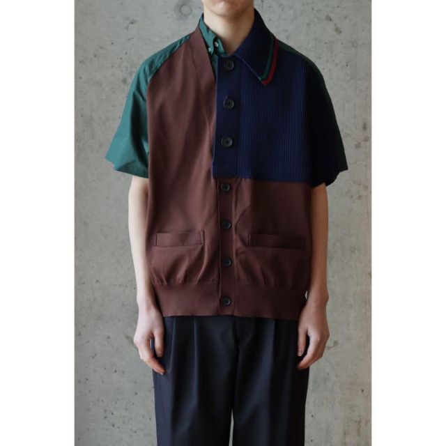 kolor - kolor カラー ドッキング シャツ 半袖 1 ブラウン S kolor - kolor カラー ドッキング シャツ 半袖 1 ブラウン S