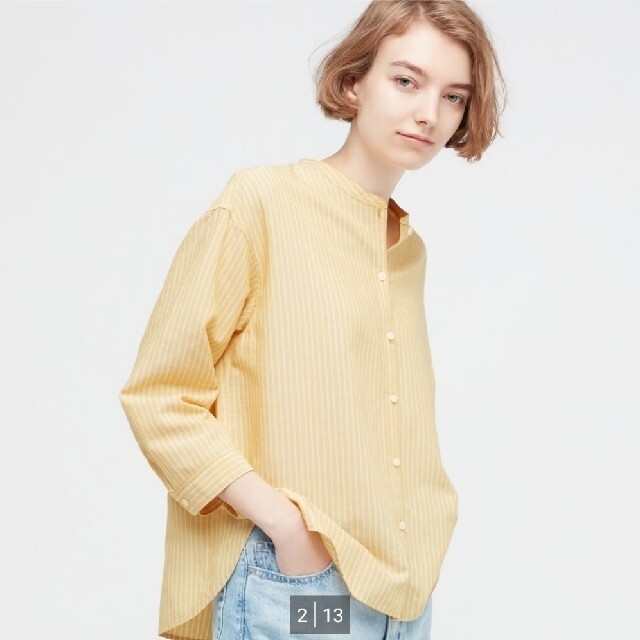 UNIQLO(ユニクロ)のリネンブレンド ストライプバンドカラーシャツ  XXL レディースのトップス(シャツ/ブラウス(長袖/七分))の商品写真