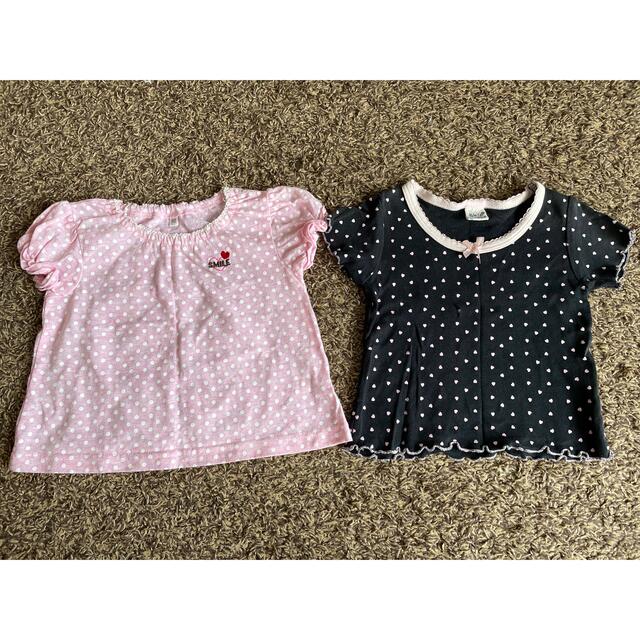 80サイズ　Tシャツ　半袖　ドット柄　ハート柄　女の子　2枚セット キッズ/ベビー/マタニティのベビー服(~85cm)(Ｔシャツ)の商品写真