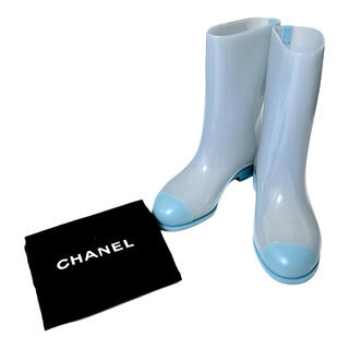シャネル(CHANEL)のシャネル　レインブーツ　ココマーク　ライトブルー　シースルー(レインブーツ/長靴)