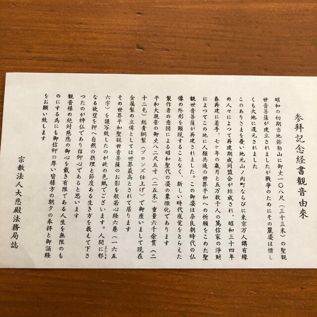 長野県湯田中大悲殿　南無世界平和聖観世音菩薩御影 その他のその他(その他)の商品写真