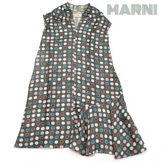 マルニ(Marni)のMARNI マルニ■シルク×リネン/ドット柄フレアワンピース 　フリル　38(ひざ丈ワンピース)