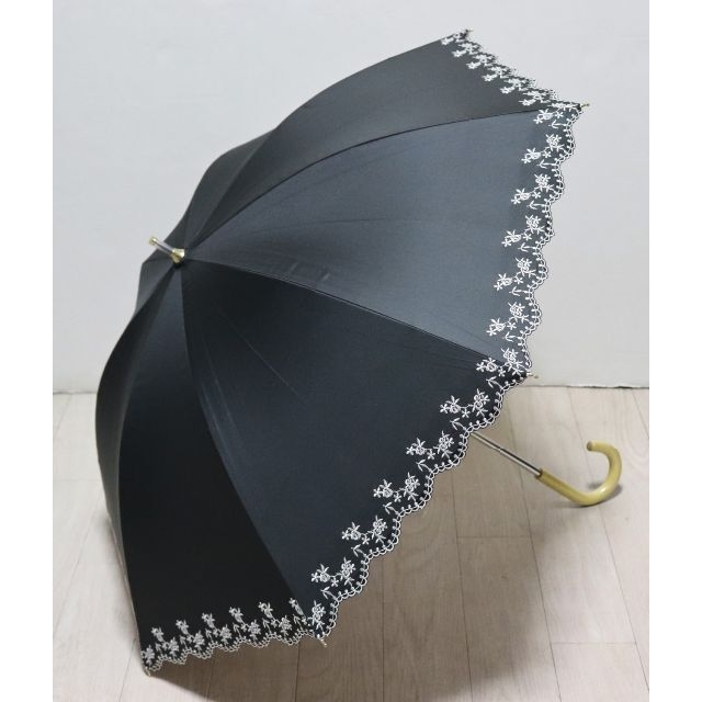 新品タグ付き 晴雨兼用 短長傘 刺繍アシンメトリー雨傘 日傘 黒