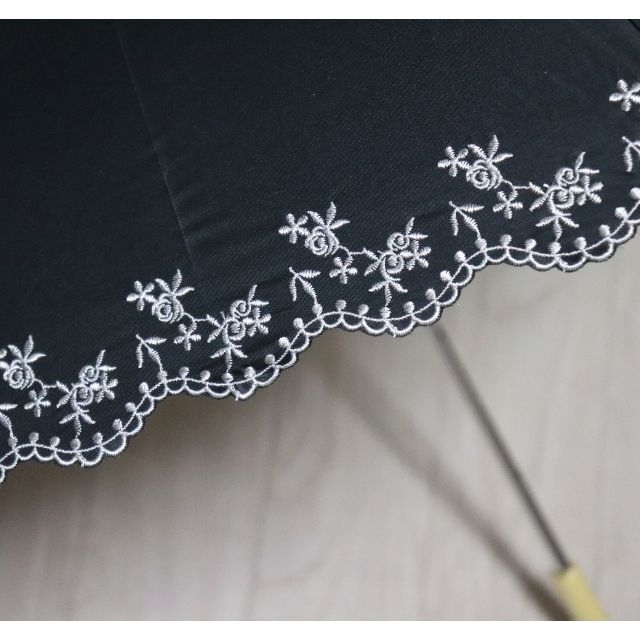 新品タグ付き 晴雨兼用 短長傘 刺繍アシンメトリー雨傘 日傘 黒