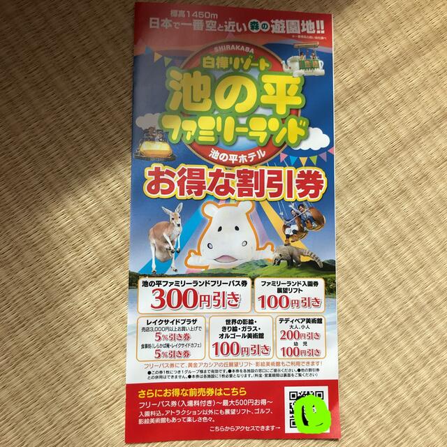 白樺リゾート　池の平ファミリーランド　お得な割引券 チケットの施設利用券(遊園地/テーマパーク)の商品写真
