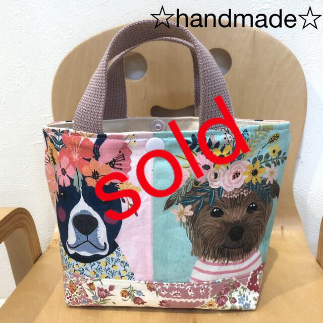 トートバッグ　ミニバック  花冠　犬　ハンドメイド ハンドメイドのファッション小物(バッグ)の商品写真