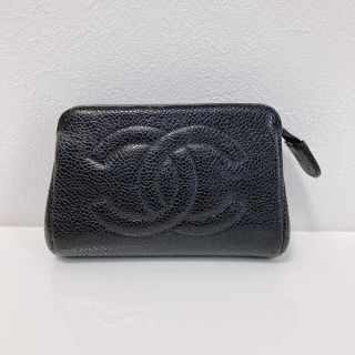 シャネル(CHANEL)のシャネル ポーチ キャビアスキン ココマーク 小物入れ レザーポーチ 黒(ポーチ)