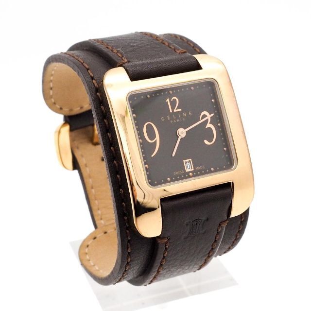 希少》CELINE 腕時計 ゴールド レザー デイト バングル マカダム - 腕時計
