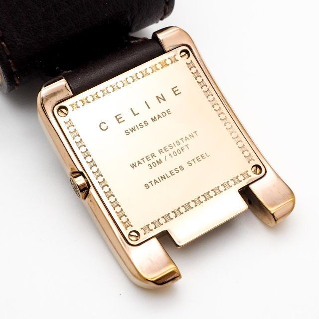 希少》CELINE 腕時計 ゴールド レザー デイト バングル マカダム 希少》CELINE 腕時計 ゴールド レザー デイト バングル マカダム