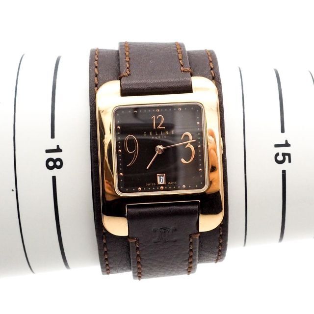 celine(セリーヌ)の《希少》CELINE 腕時計 ゴールド レザー デイト バングル マカダム レディースのファッション小物(腕時計)の商品写真