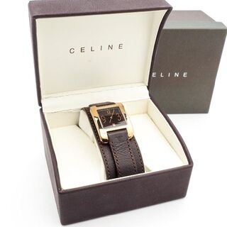 celine - 《希少》CELINE 腕時計 ゴールド レザー デイト バングル