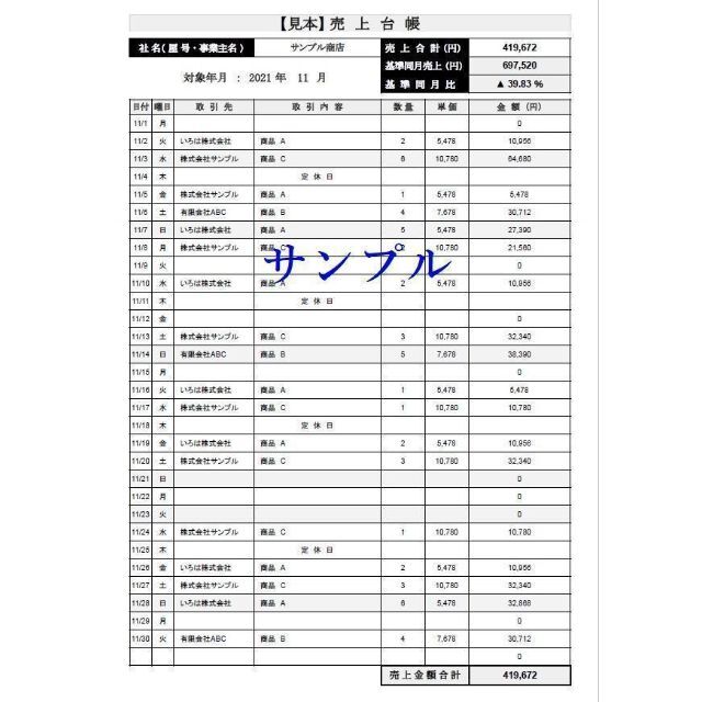 売上台帳2018〜2022年 5年分フルセット 事業復活支援金 売上帳帳簿管理表 インテリア/住まい/日用品のオフィス用品(オフィス用品一般)の商品写真