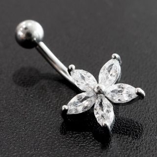 690★14G へそピ ボディピ お花のバナナバーベルピアス(ピアス(片耳用))