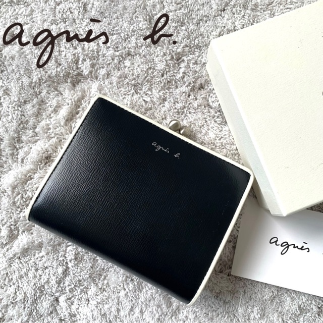 【NEW限定品】 agnes b. - ❤️良品❤️アニエスべー　がま口　二つ折り財布　ブラック/ホワイト 財布