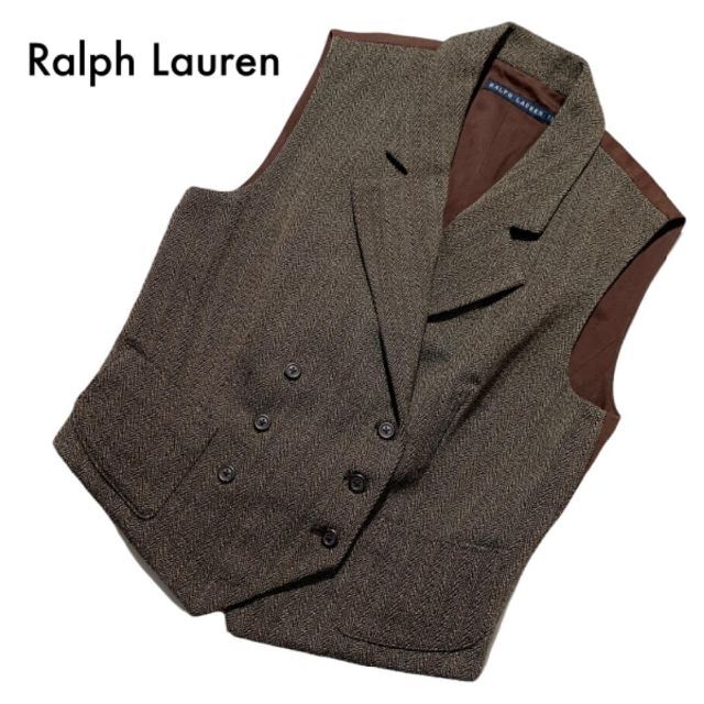 Ralph Lauren(ラルフローレン)の専用ラルフローレン 希少デザインツイードベスト ダブルボタン ブラウン 11 L レディースのトップス(ベスト/ジレ)の商品写真