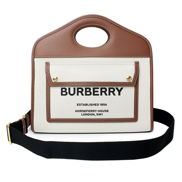 BURBERRY - バーバリー キャンバス カーフスキン ショルダー ハンドバッグ（新品・未使用品）
