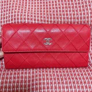 シャネル(CHANEL)の極美品 シャネル ワイルドステッチ 長財布 レッド(財布)