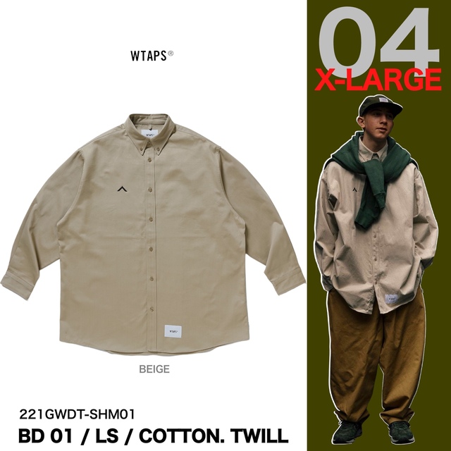 【XLサイズ】22ss WTAPS BD 01 LS COTTON TWILL