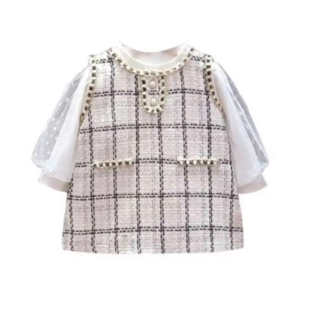 ツイード風 ワンピ セット 90 シフォン ワンピース ベビー キッズ キッズ/ベビー/マタニティのキッズ服女の子用(90cm~)(ワンピース)の商品写真