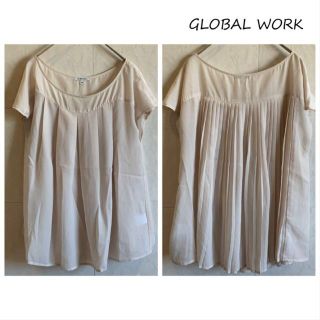 グローバルワーク(GLOBAL WORK)のGLOBAL WORK ベージュノースリーブカットソー フレア プリーツ(カットソー(半袖/袖なし))