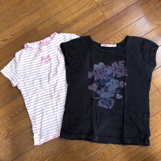 ユニクロ(UNIQLO)の2枚組 半袖Tシャツ 130 女の子 ミニー ユニクロ　黒　ピンク(Tシャツ/カットソー)