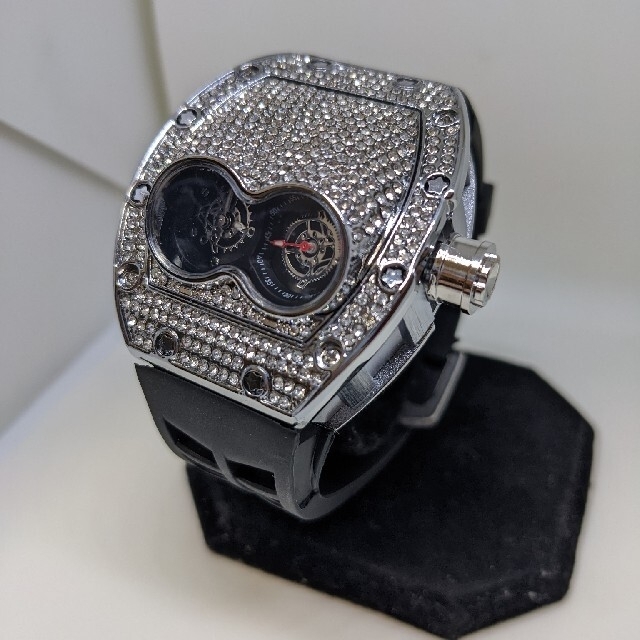 【人気ショップが最安値挑戦！】 腕時計 新品 リシャールミルtype ダイアモンド風 シルバー 腕時計(アナログ)