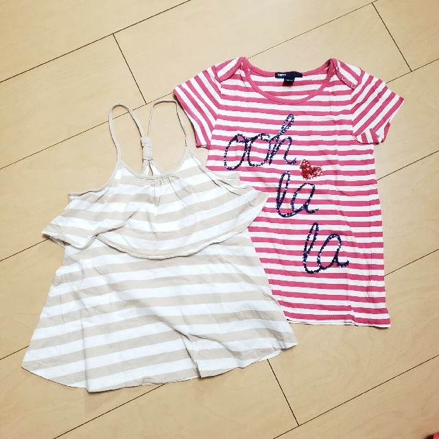 GAP(ギャップ)の美品 GAP kids ボーダーTシャツ キャミソール 120cm 2枚セット キッズ/ベビー/マタニティのキッズ服女の子用(90cm~)(Tシャツ/カットソー)の商品写真