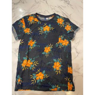 エイチアンドエム(H&M)のH &M 総柄Tシャツ　サイズ　US Sサイズ　花柄　紺(Tシャツ/カットソー(半袖/袖なし))