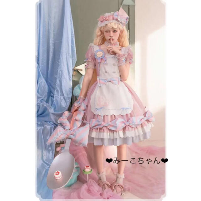 Angelic Pretty(アンジェリックプリティー)のミラクルニキ・夢のお茶会　ワンピースフルセット　甘ロリ　しゅくれどーる　ロリィタ レディースのワンピース(ひざ丈ワンピース)の商品写真