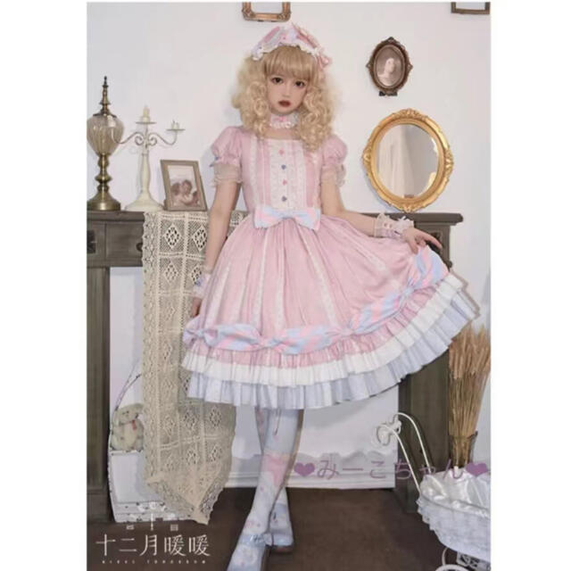 Angelic Pretty(アンジェリックプリティー)のミラクルニキ・夢のお茶会　ワンピースフルセット　甘ロリ　しゅくれどーる　ロリィタ レディースのワンピース(ひざ丈ワンピース)の商品写真