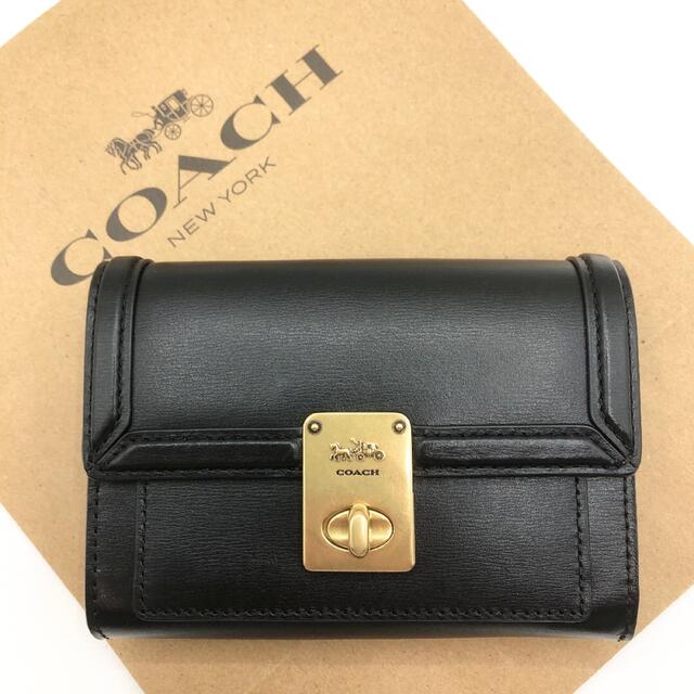 ¥38500カラー【COACH☆新品】入手困難！ハットン ウォレット！ブラック！ターンロック！