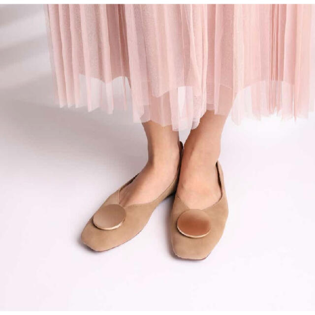 G&L Style　スクエアトゥワンポイントメタルフラットパンプス　ベージュ レディースの靴/シューズ(ハイヒール/パンプス)の商品写真