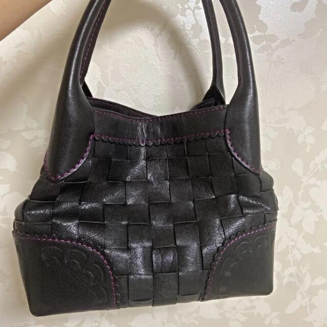 ANNA SUI ハンドバッグ　黒　M 袋付き　編み込み