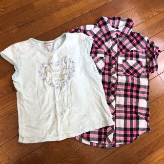 2枚組 半袖Tシャツ 130 女の子 水色 ピンク チェック(Tシャツ/カットソー)