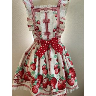 アンジェリックプリティー(Angelic Pretty)のangelic pretty☆摘みたていちごエプロン風スカート(白)(ひざ丈スカート)