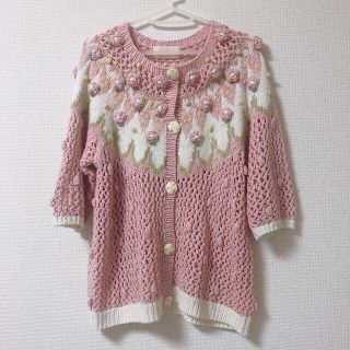 ピンクハウス(PINK HOUSE)の花モチーフカーディガン日本製(カーディガン)