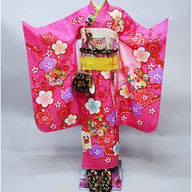 大量購入特価 七五三 七歳 女児 正絹 総絞り 着物フルセット 着物は花