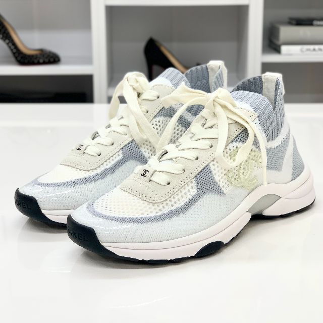 4053 未使用 シャネル ココマーク pvc ニット ソックススニーカー