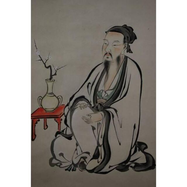 真作】狩野勝川院(雅信)/人物図/江戸前期/林和靖図/掛軸☆宝船☆AA