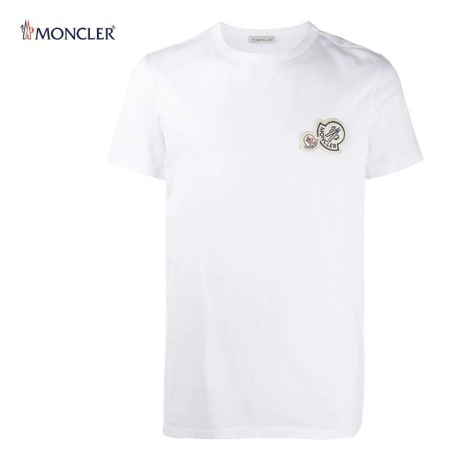 79 MONCLER ホワイト ダブルロゴ Tシャツ size XL