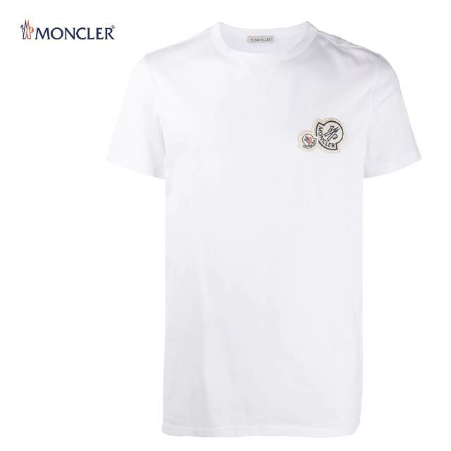 約715センチ袖丈79 MONCLER ホワイト ダブルロゴ Tシャツ size XL