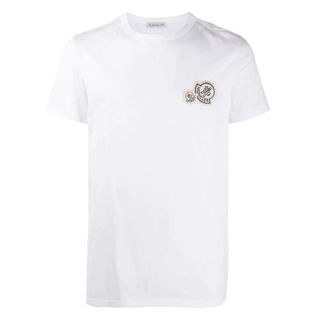 79 MONCLER ホワイト ダブルロゴ Tシャツ size XL 男の子向け