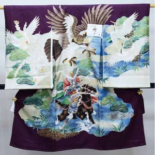 お宮参り 産着 男児 正絹 のしめ 豪華絢爛 金刺繍 紫地 NO37252(お宮参り用品)